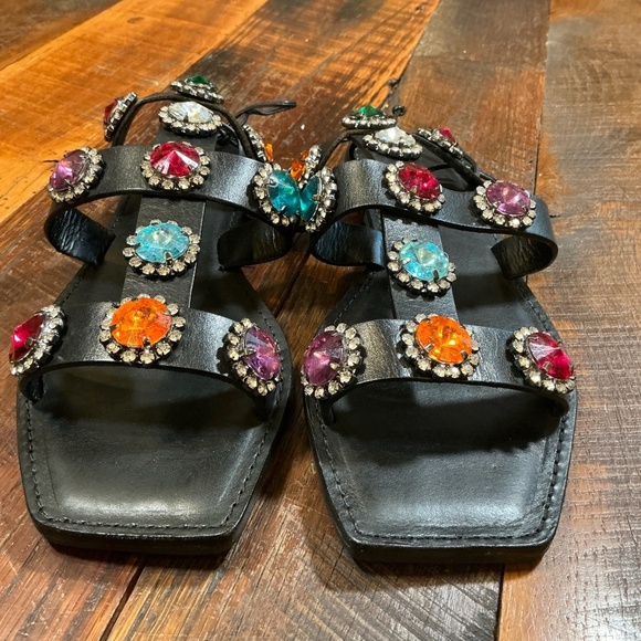 Schutz Amaris Gladiator Jeweled Sandals Black Leather Women’s Size 8.5 - Picture 4 of 11